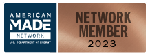 badge image from US EDA with text saying 'American Made Network' indicating koffman incubator is a network member for 2023